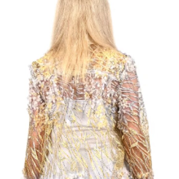 3 Dimensional Yellow & White Flowered Sheer Blouse Top  - Size Medium - Picture 2 of 3